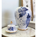 Vaso Decorativo de Porcelana Azul e Branco com Detalhes Dourados – 39x20 cm