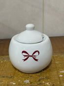 Açucareiro Porcelana Branco com Laço Vermelho Love 12x12 cm