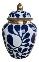 Vaso Elegance Porcelana Branco, Azul e Dourado 30x20