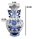 Vaso Azul E Branco Decorativo Com Alça 34x21x5cm Azul E Branco Florido