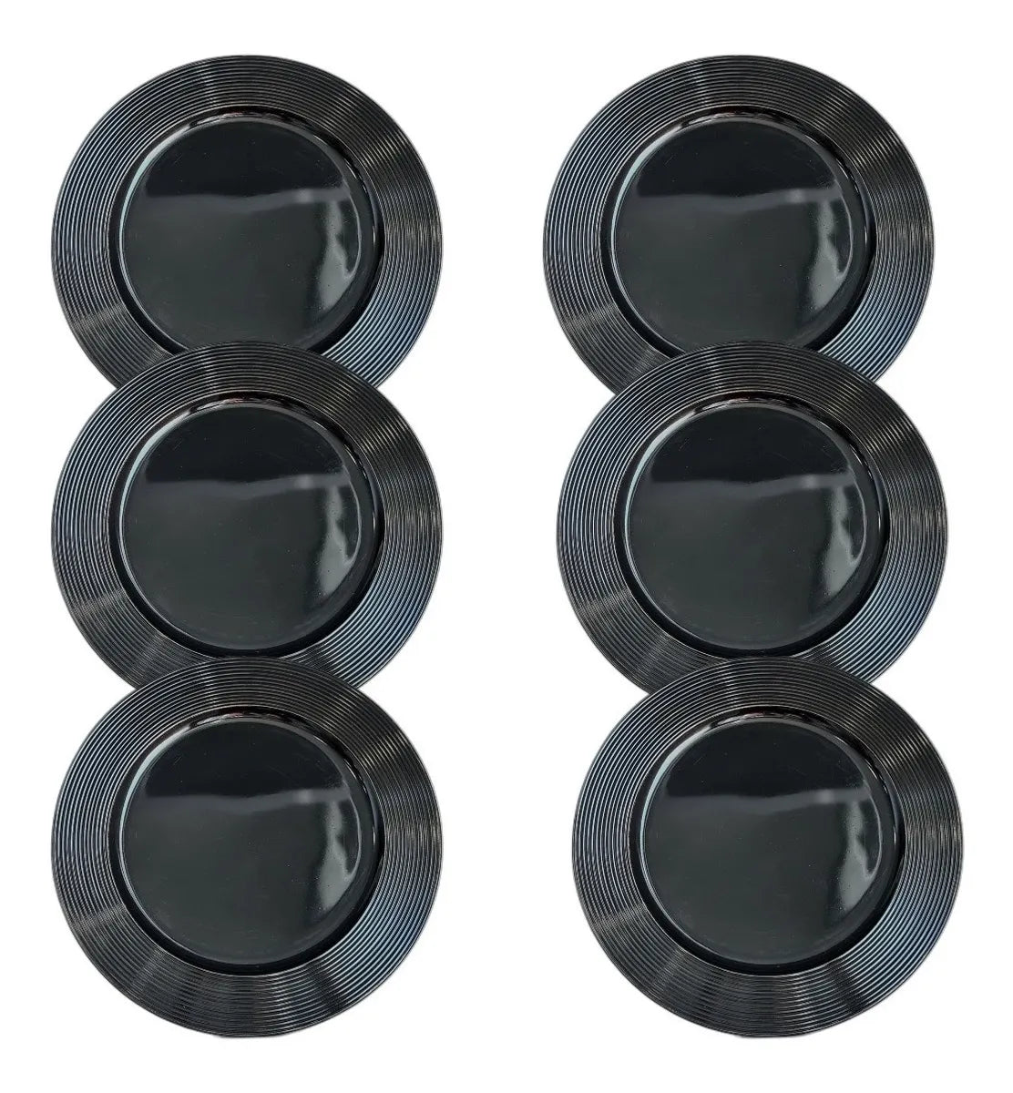 Jogo de Sousplat Preto em Poliresina Disco com Relevo – Kit com 6 Peças 33x33cm