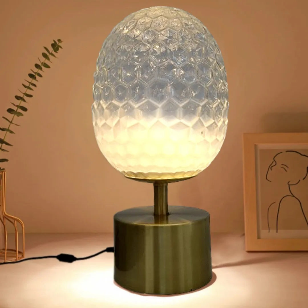 Abajur Luminária Quarto Sala Vidro e Metal 35x18 Dourado/Incolor – Design Elegante