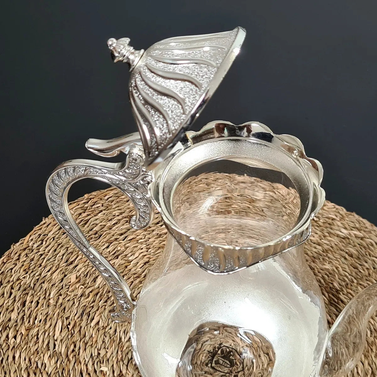 Chaleira de Vidro e Metal Super Luxo – 25 x 16 cm (Cinza)