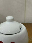 Açucareiro Porcelana Branco com Laço Vermelho Love 12x12 cm