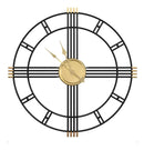 Relógio de Parede Preto com Dourado – Design Europeu Vazado 3D | 50 cm
