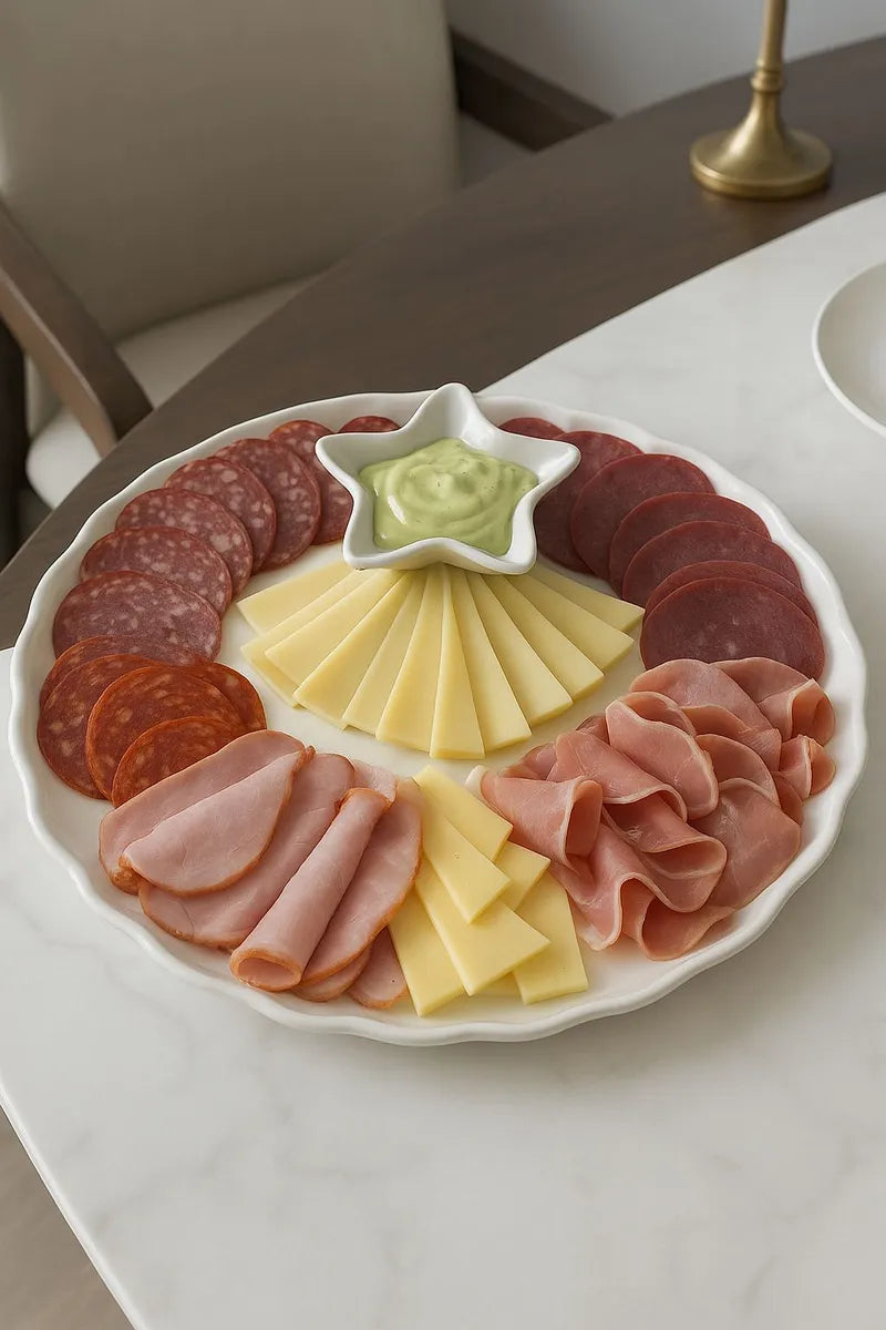 Bandeja Petisqueira Fundo do Mar em Cerâmica Branca 30x30 cm