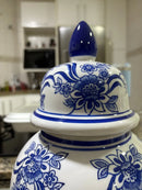 Vaso Decorativo Porcelana Azul E Branco Luxo Clássico 40x19