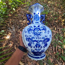 Vaso Azul E Branco Decorativo Com Alça 34x21x5cm Azul E Branco Florido