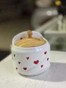 Saleiro Porcelana Branco com Corações Vermelhos Love 15x11x15 cm