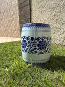 Puff Cerâmico Seat Garden Oriental Azul e Branco – Banqueta Decorativa