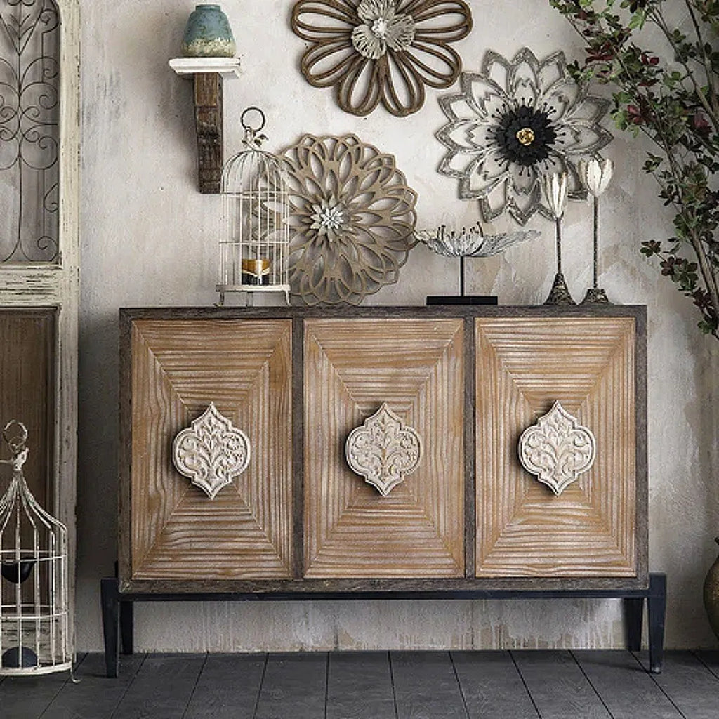Buffet Aparador Kyoto em Madeira Vintage – Marrom/Preto | 88 x 134 x 40 cm