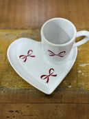 Xícara com Pires Porcelana Branca com Laço Vermelho Love 9x11x7 / 16 cm