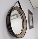 Espelho Adnet Decorativo Redondo com Alça em Couro Legítimo Preto/Marrom – 53 cm