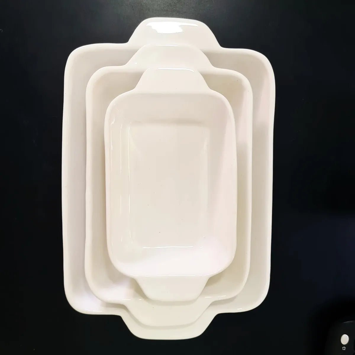 Kit 3 Travessas Fundas em Cerâmica com Alça Branca 1,5L 1L 500ml – Servir e Assar