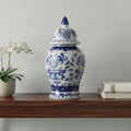 Vaso de Porcelana Azul e Branco com Estampa Floral 38x20CM