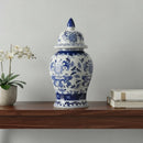 Vaso de Porcelana Azul e Branco com Estampa Floral 38x20CM