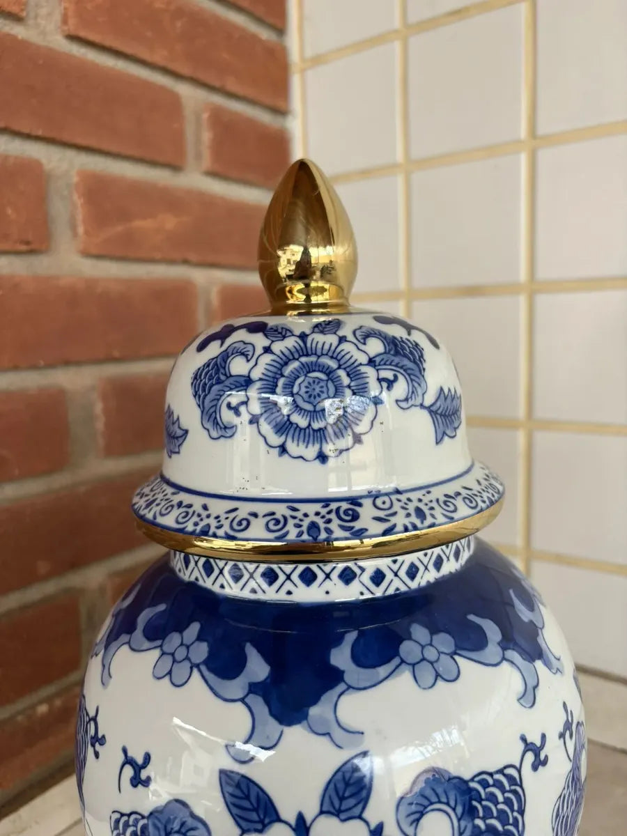 Vaso Decorativo Porcelana Azul E Branco Luxo Clássico 40x19