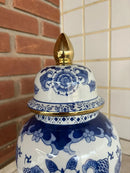Vaso Decorativo Porcelana Azul E Branco Luxo Clássico 40x19