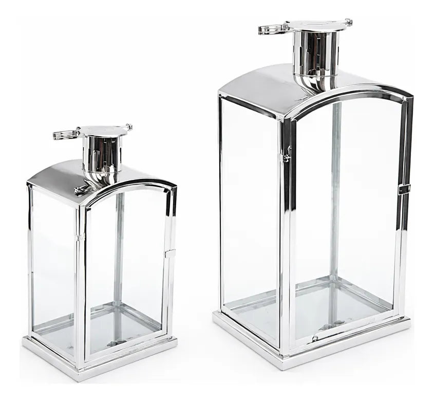 Kit com 2 Lanternas Marroquinas Prata em Inox com Vidro Prateado – Luxo