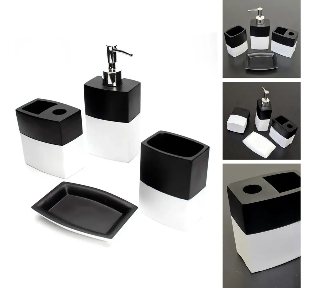 Kit Banheiro Lavabo 4 Peças Preto e Branco Elegance
