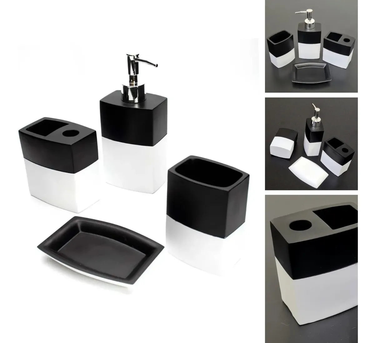 Kit Banheiro Lavabo 4 Peças Preto e Branco Elegance