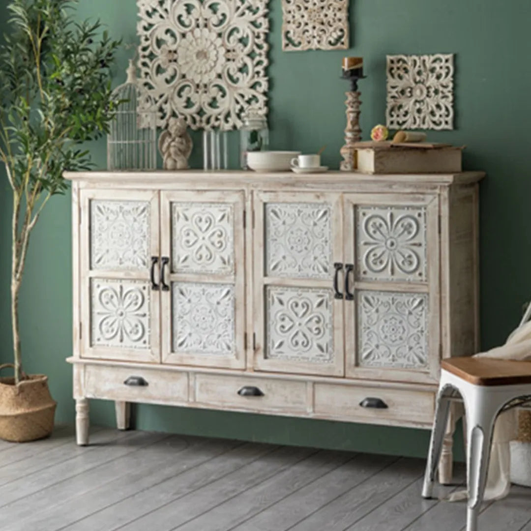 Buffet Aparador Branco Kyoto em Madeira Vintage | 150 x 36 x 110 cm