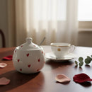 Açucareiro Coração em Porcelana Branco com Corações Vermelhos 12x12 cm