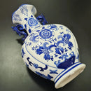 Vaso Azul E Branco Decorativo Com Alça 34x21x5cm Azul E Branco Florido