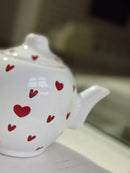 Bule de Porcelana Branco com Corações Vermelhos Love 500ml 21x13x14 cm