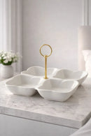 Petisqueira de Porcelana 4 Divisórias 26cm Elegante para Aperitivos