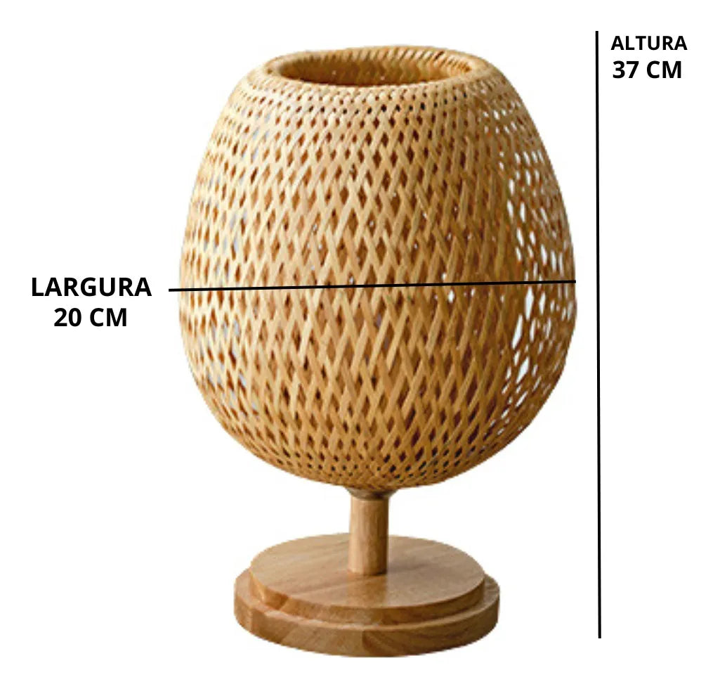 Abajur de Mesa em Bambu e Rattan 37x20cm – Design Natural Luxo