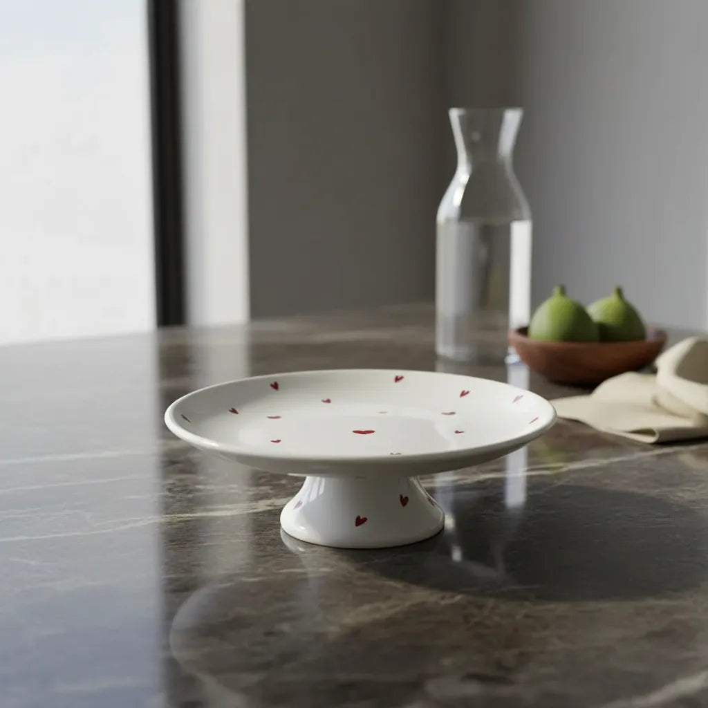 Boleira Porcelana Branco com Corações Vermelhos Love 29x9 cm