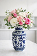 Vaso Decorativo para Flores em Porcelana Azul e Branco 17x11cm – Elegância Oriental
