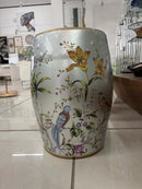 Seat Garden em Cerâmica Prata com Estampa de Pássaros – Banqueta Decorativa