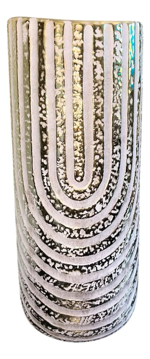Vaso Decorativo Potiche Cinza E Dourado Porcelana 35x13 Cinza E Dourado