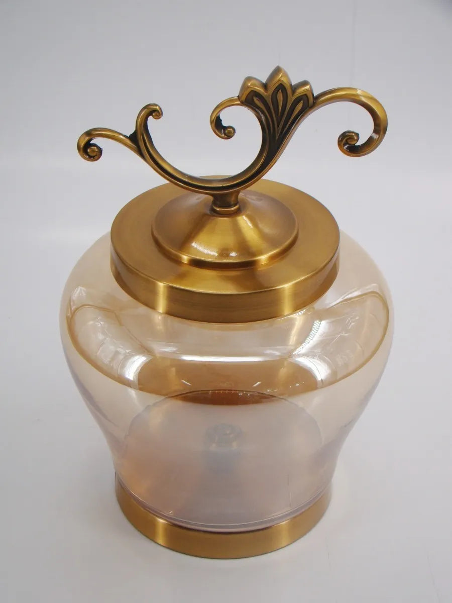 Vaso Decorativo em Vidro Dourado com Tampa e Base em Metal – 35 x 25 cm | Estilo Imperial