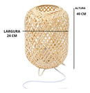 Abajur de Mesa Rattan Natural Luxo 40x24 cm – Estrutura em Metal