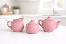 Kit Café da Manhã 3 Peças em Porcelana Rosa – Bule, Leiteira e Açucareiro