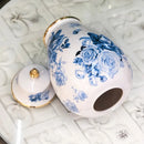 Vaso Decorativo Porcelana Azul e Branca com Tampa 33x18