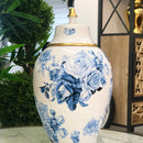Vaso Decorativo Porcelana Azul e Branca com Tampa 33x18