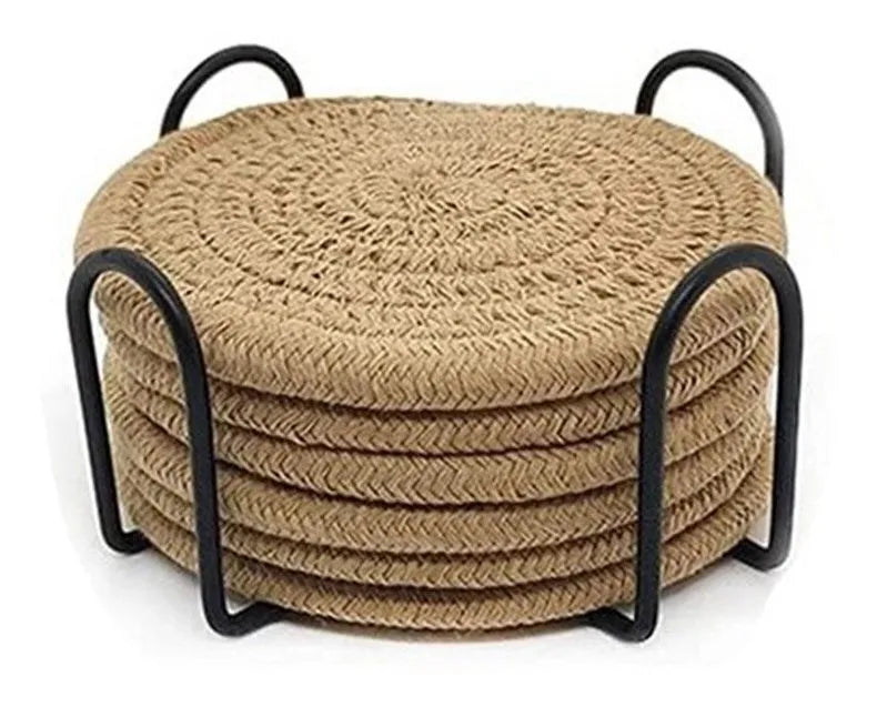 Porta-Copos de Algodão Natural Dupla Face – Kit com 6 Peças | 11,5 cm