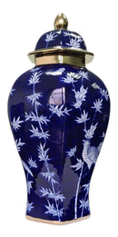 Vaso Decorativo de Porcelana Azul Marinho e Dourado com Tampa – 43x21