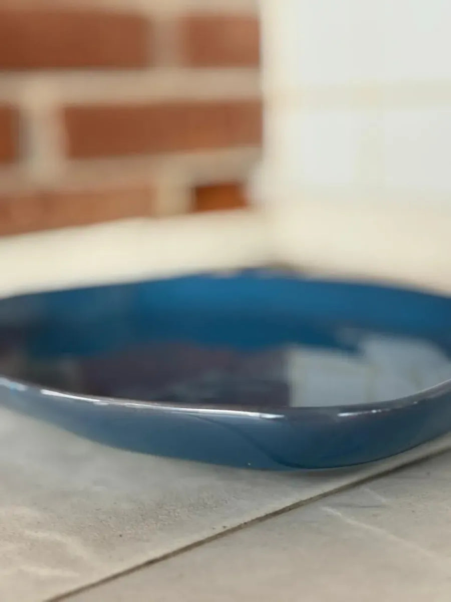 Bandeja Fruteira Centro de Mesa 44 cm em Cerâmica Luxo Azul