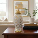 Vaso Decorativo Porcelana Branco Dourado 42x18 Luxo Branco E Dourado