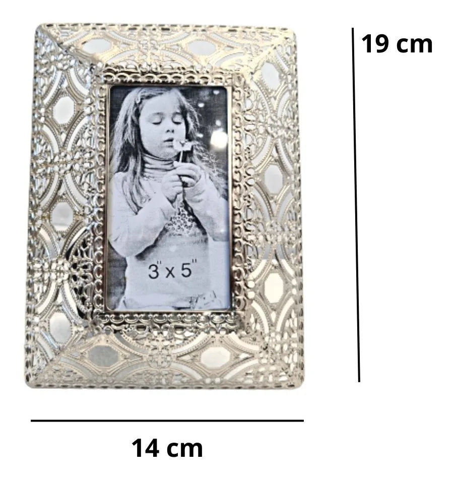 Porta Retrato 7x12 Vintage Prata Metal Vazado Brilhante Prateado Imperial