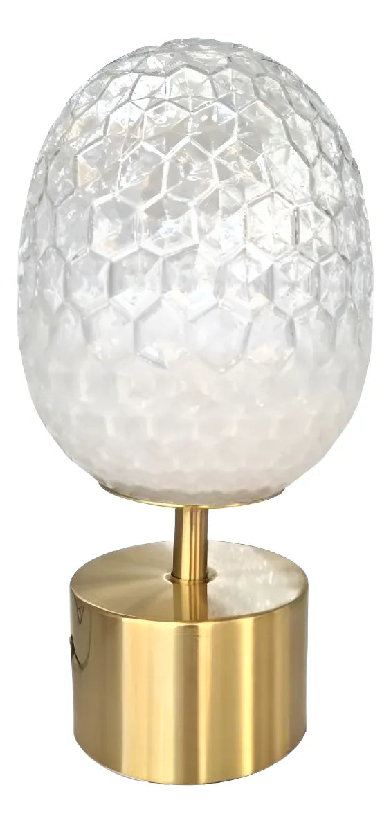 Abajur Luminária Quarto Sala Vidro e Metal 35x18 Dourado/Incolor – Design Elegante