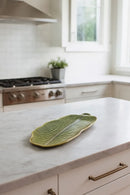 Travessa Centro De Mesa Folha Ceramica Verde 44x16