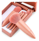 Kit Pincéis de Maquiagem Viagem com Espelho – 5 Pincéis Rosa