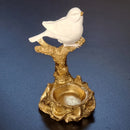 Escultura Decorativa Pássaro em Poliresina com Castiçal Dourado 16x10 cm