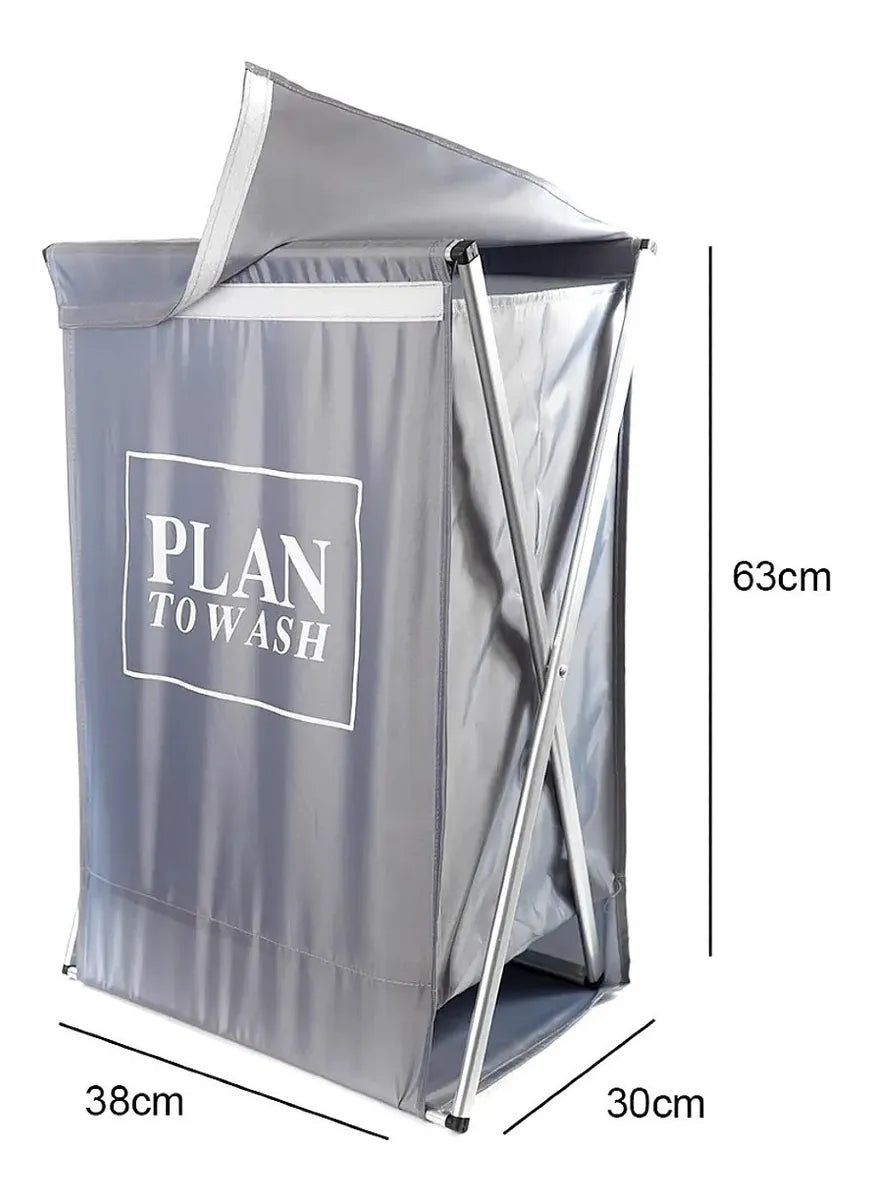 Cesto de Roupas Dobrável Deluxe com Tampa – Cinza | 63 x 38 cm
